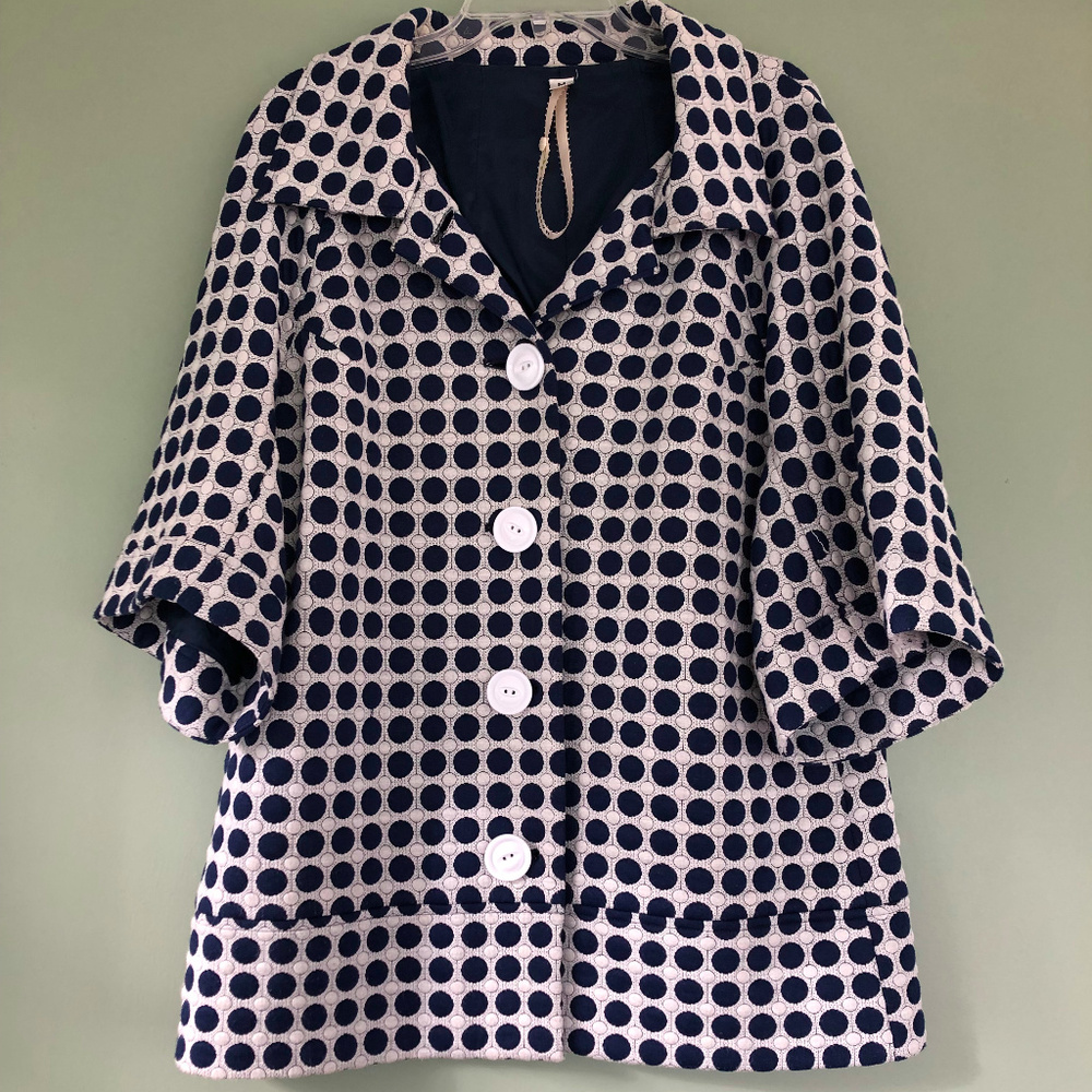 UNCLE FRANK Navy dot knit bell sleeve jacket M